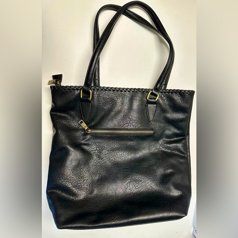 ANTIK KRAFT Hobo Handbag Black Faux Leather Cheetah Leopard interior